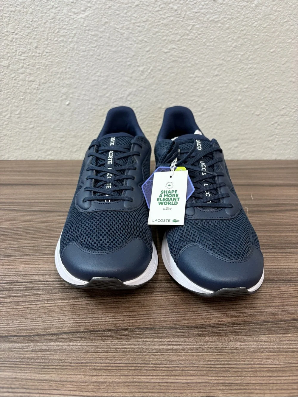 Lacoste Navy Mesh Athletic Sneakers with White Sole